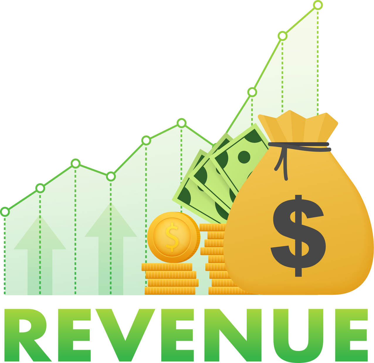 Revenue growth increasing graph. High interest rate. Vector stock illustration.